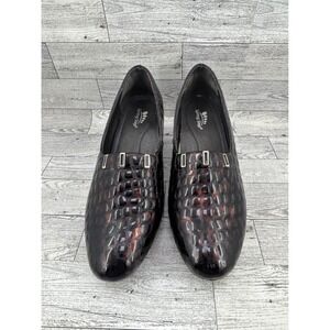 Spring Step Women FAWNA Dark Brown Croc Embossed Leather Block Heel Shoes Sz 8.5